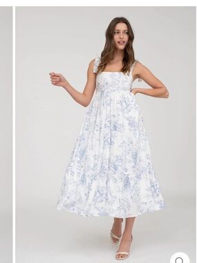 Blu Pepper White and Light Blue Floral Maxi Dress
